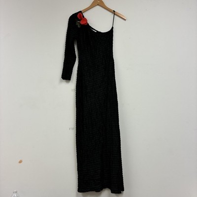 Vtg Frederick's Of Hollywood Dress Womens Medium Black Velour One Shoulder Maxi