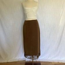 VTG Clio Skirt Faux Suede FRINGE Brown BOHO HIPPIE Womens 10 USA Rodeo Western