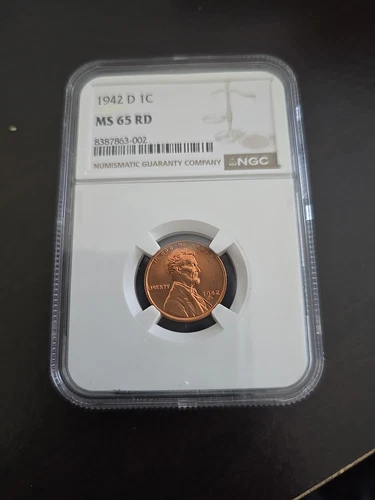 1942 D Lincoln wheat Back One Cent NGC MS 65 RD NICE 1942-D Lincoln 1c 
