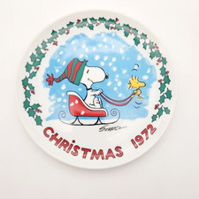 Vintage Snoopy Christmas Plate 1972 Sleigh Woodstock Schmid Peanuts Schulz