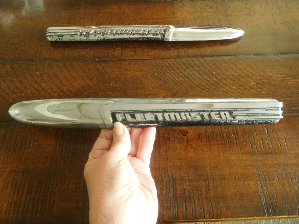 1947 1948 Chevrolet Fleetmaster Emblem Ornament GM Chevy LH RH Pair - Image 4 of 4