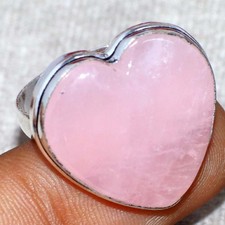 925 Silver Plated Heart Rose Quartz Ring US 8 Limited Edition Design Trendy JW
