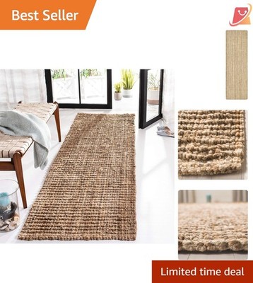 Natural Jute Runner Rug 2'6 x 8' Handmade Farmhouse Thick Pile Eco-Friendly