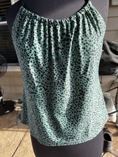 Kona Sol Size Medium Green & Black Leopard Print Full Length Tankini Swim Top