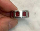 Vintage Hand Made Sterling Silver Red Enamel Ring Size 5.75 Modernist 13 Grams