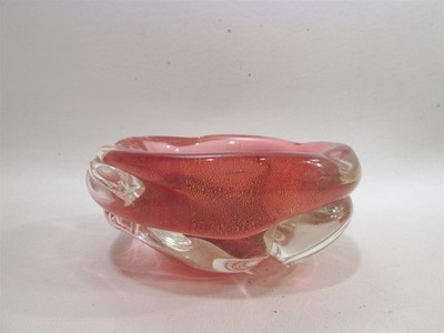 Midcentury Murano Italian Art Glass Bowl Cranberry Aventurina