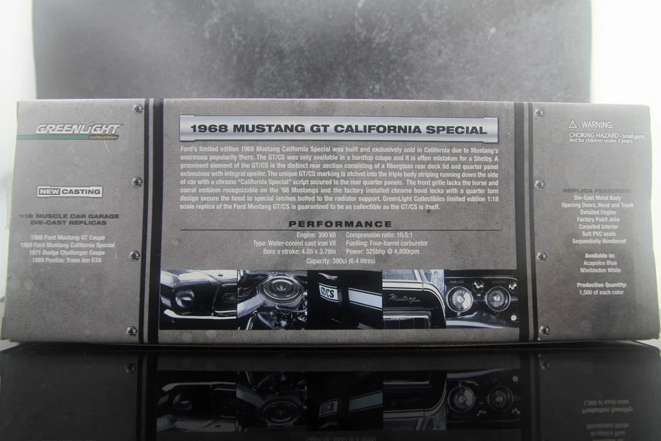 GreenLight Muscle Car Garage 1968 Ford Mustang GT/CS Acapulco Blue 1:18 - Image 3 of 4