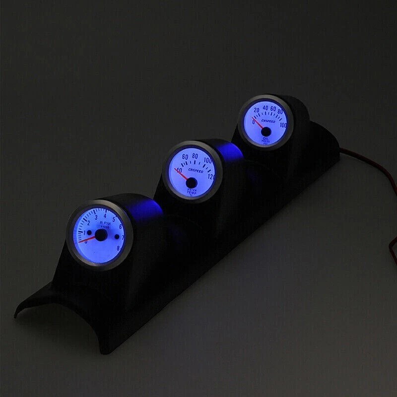 52mm Car Triple Gauge Kit 3in1 Tachometer RPM Water Temp Oil Pressure 12V Foto 2 de 4