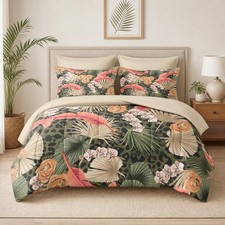 Comforter Set King Size Summer Tropical Flowers 7 Pcs Bedding for Kids and