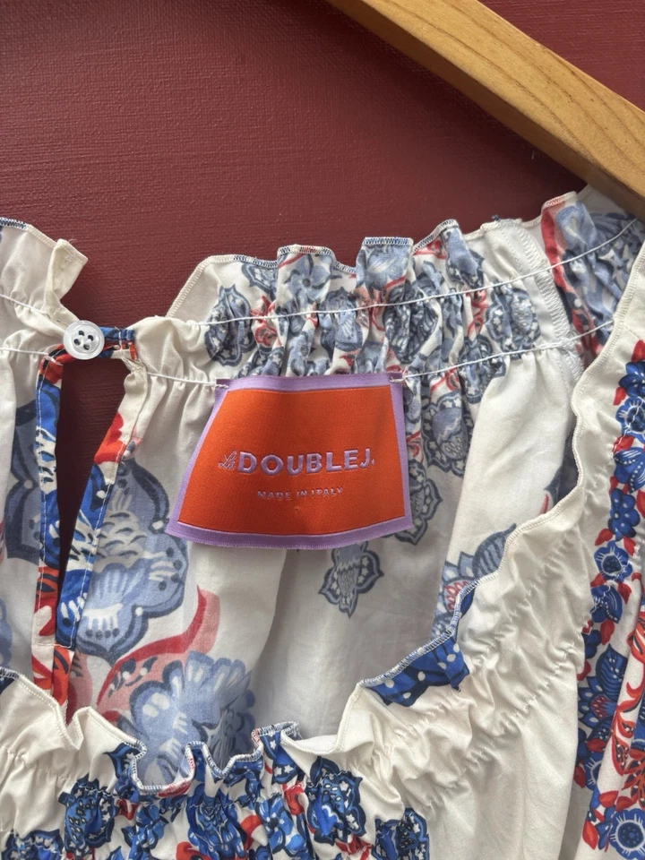 Camisa Campesina La Double J Top Grande Blanca Roja Azul Estampado Paisley Foto 4 de 4