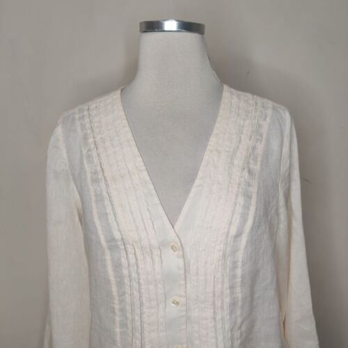 J. Jill Button Up Shirt Linen Silk Blend Medium Petite Women's Long Sleeve - Picture 2 of 11