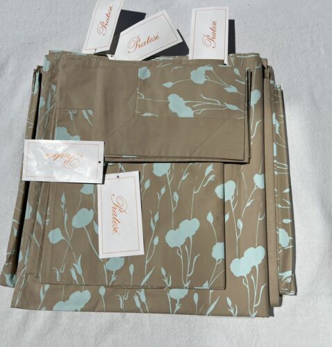 PRATESI FIORE DE LINO ANGEL SKIN KING 5pc SHEET 4 SHAM SET FLAX FLOWER ITALY NEW - 第 2/12 張圖片