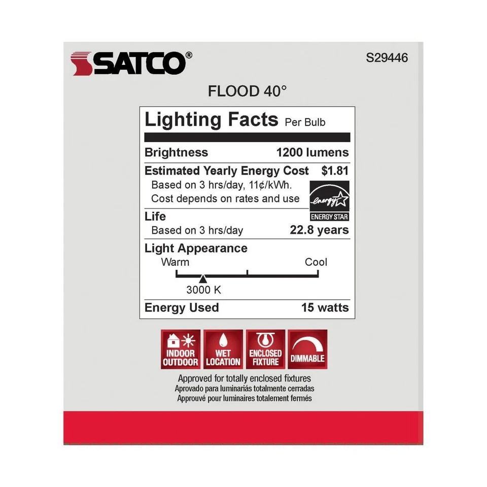 Satco S29446 - 15 Watt PAR38 LED Light Bulbs - 3000K - 6 Pack - Image 4 of 4