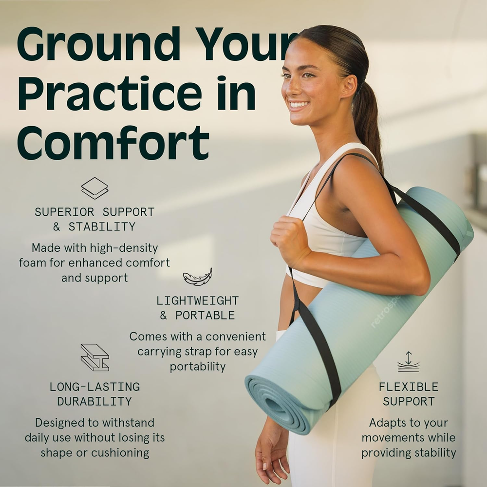 1" Thick Non-Slip Yoga Mat With Carry Strap for Men & Women