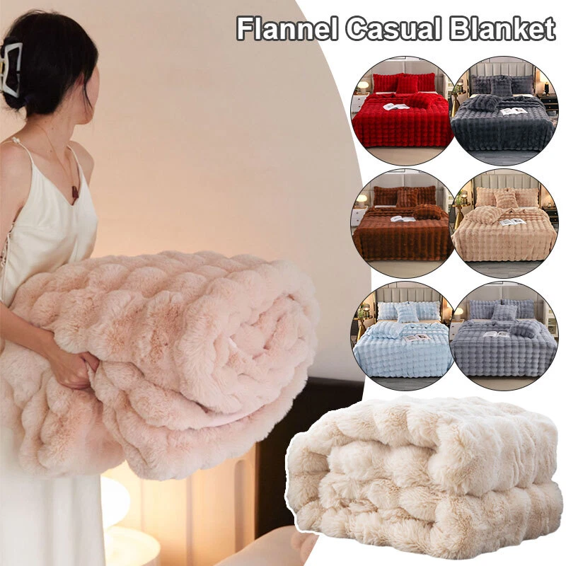 Fluffy Faux Rabbit Fur Throw Blanket Thick Warm Sofa Luxury Soft Office Bedding