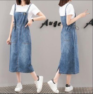 long denim pinafore dress