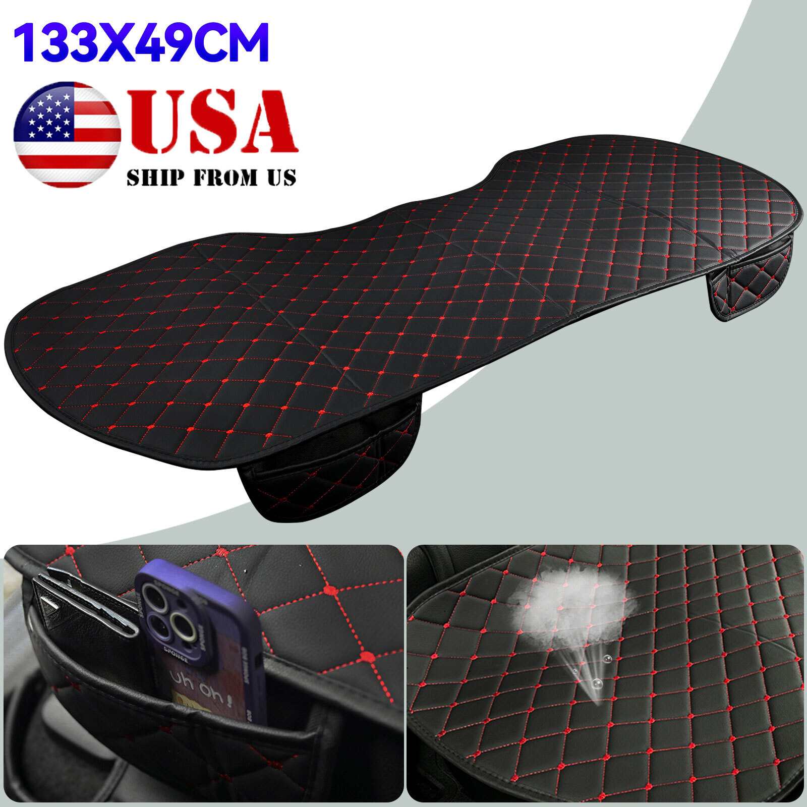 Black & Red Universal Rear Car Seat Cover Protector Anti-Slip Mat Chair Cushion;