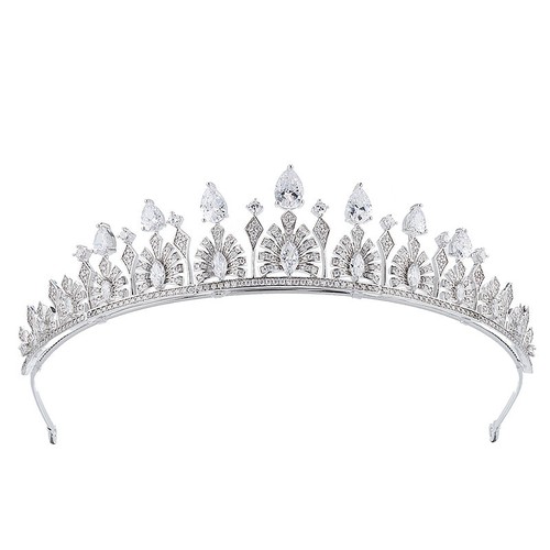 Luxury All CZ Cubic Zirconia Flower Wedding Queen Princess Prom Tiara Crown - Picture 2 of 16
