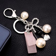 Crystal Bow Keychains Ribbon Key Chain Pearl Car Key Rings Female Bags Pendant