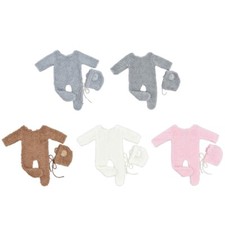 Infant Photoshooting Props Footed Romper Berber Fleece Cap Newborn Shower Gift