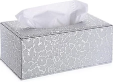 Rectangular Leather Tissue Box Cover with Magnetic Bottom - Silver