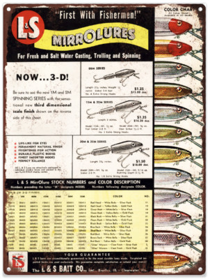 1956 L and S L&S Mirrolure Fishing Lures Man cave Metal Sign Repro 9x12'' 60390