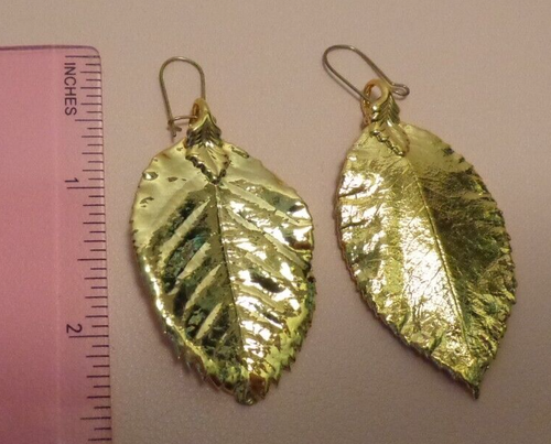 Leaf Earrings💗Inspired By Nature Pendant Dipped Gold Leaf💗Vintage - Picture 3 of 8