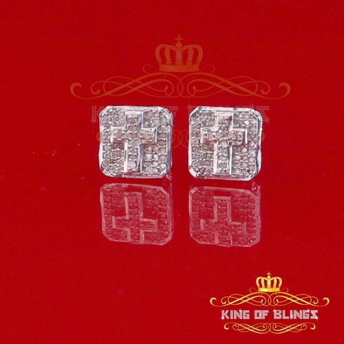 925 Sterling White Silver 0.25ct Diamond Women's & Men's Cross Square Earrings - 第 6/12 張圖片