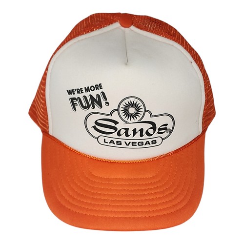 Vtg SANDS CASINO Las Vegas 40th Anniversary Snapback Mesh Trucker Hat Orange