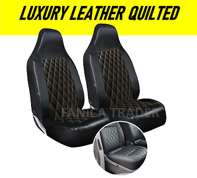 FOR TRANSIT CONNECT DELUXE BLACK QUILTED DIAMOND LEATHER CAR SEAT COVERS 1-1
