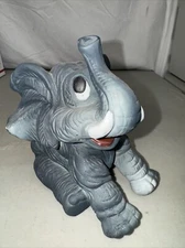 Vintage Blue Gray Porcelain Elephant Figurine Setting Figure Trunk Up Raised 5x6