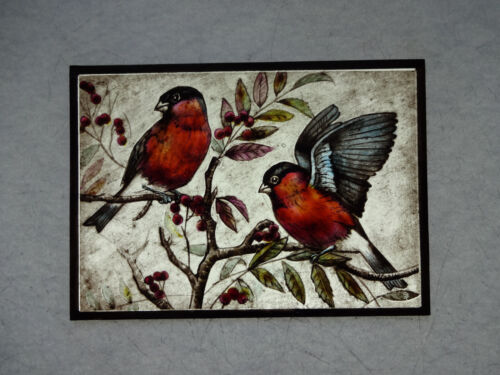  Beautiful Stained glass BIRDS Hand painted Kiln fired 145x105mm Antiq fragment