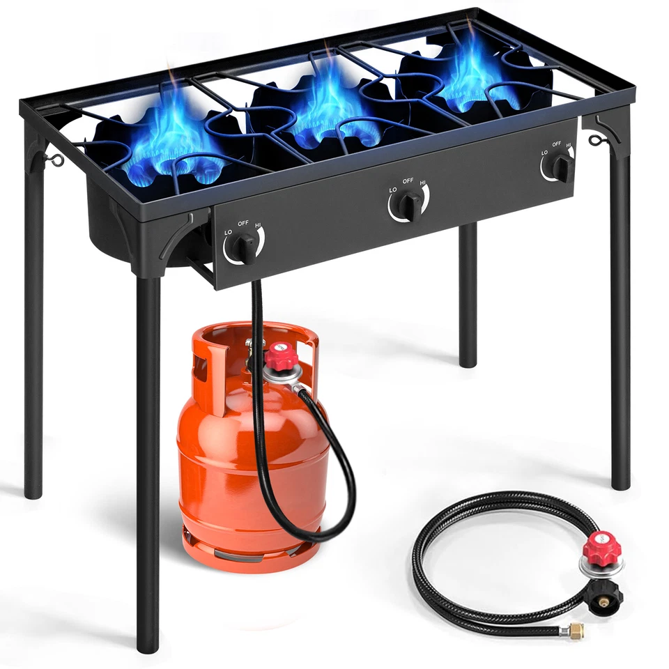 Professional Outdoor Stove Propane Burner - Portable 3 Cooker Camping BBQ Grill
