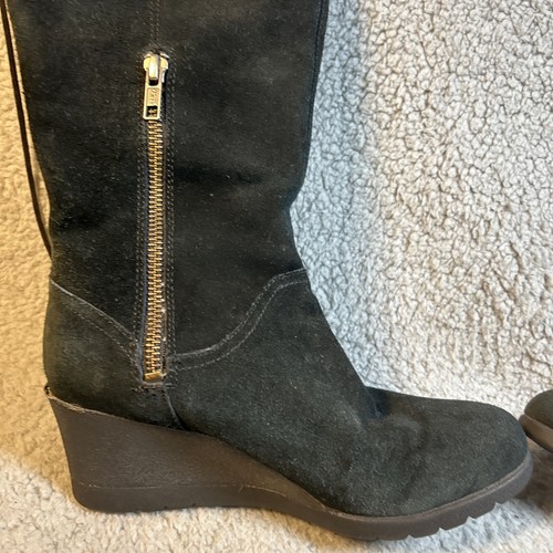UGG Dawna Boot Womens 6 Black Suede Wedge Tall Waterproof - Picture 6 of 21