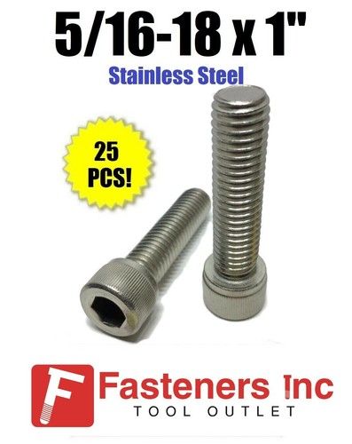 (Qty 25) 5/16-18 x 1" Stainless Steel Socket Head Cap Screw Standard 18-8 - Picture 1 of 2