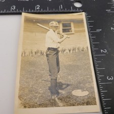 Photo Young Man Boy Baseball Player Stance Bat Uniform Snapshot 1930s Vintage 