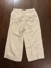 Lauren Ralph Lauren 12 Linen Blend Wide Leg Cropped Pants Ivory Beige