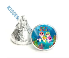 Baby Shark Candy Labels | 100 Pre-Printed | 0.75in Glossy Birthday Stickers