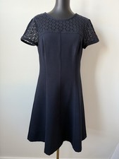 Ann Taylor Women's 10 Tailored Sheath Dress Navy Lace Neck Short Sleeve NWOT