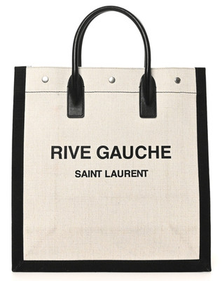 NWT Saint Laurent YSL Rive Gauche White Black Canvas Logo Leather Tote Bag $2950