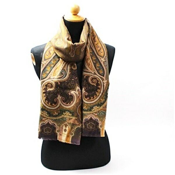 Etro Wool Silk Large Rectangular Stole Brown Beig… - image 1