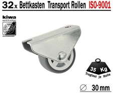 Kastenrolle Tischrolle Möbel Lauf Rollen 32x Ø 30mm Gummi Grau BS-Rollen Germany