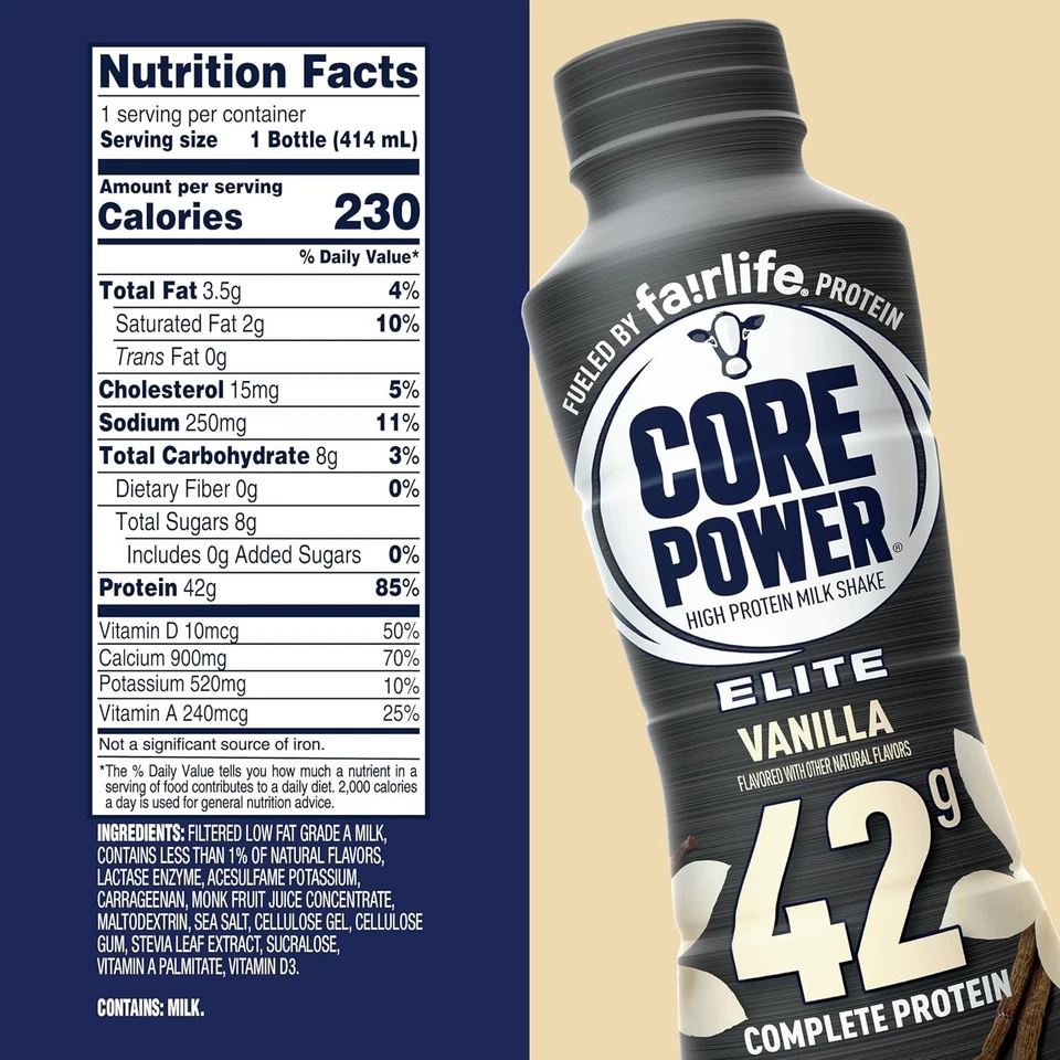 Core Power Elite High Protein Shake, Vanilla, 42g Bottle, 14oz, 12 Pack - Image 2 of 4
