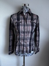 Street One Bluse Hemd kariert Langarm Lila Rosa S 36