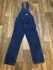 Round House Men's Denim Blue Jean Overalls Size 36x32 Dark Blue Bibs 28 Inseam