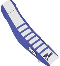 Dcor Seat Cover - Blue Sides - White Top with Blue Ribs Motorcycle Dirt Bike
