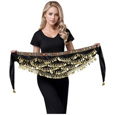 Women'S Belly Dance Hip Scarf with Gold Coins Triangular Belly Dancing Wrap Belt