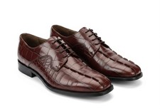 Marco Vicci Burgandy Crocodile Print Leather Dress Shoes Sq. Toe Oxford Size 8.5