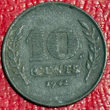 VERY NICE 1942 NETHERLANDS 10 CENTS-WW 2 ERA-GERMANY OCCUPIED-JUL070