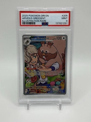 2025 Pokemon Destined Rivals Arven's Greedent #205/182 PSA 9